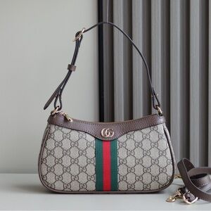 Gucci Beige and Brown Shoulder Bag with Green and Red Stripe